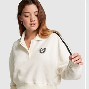 Victoria's Secret PINK Cream Reverse Fleece Cropped Sweatshirt NWT SZ XL